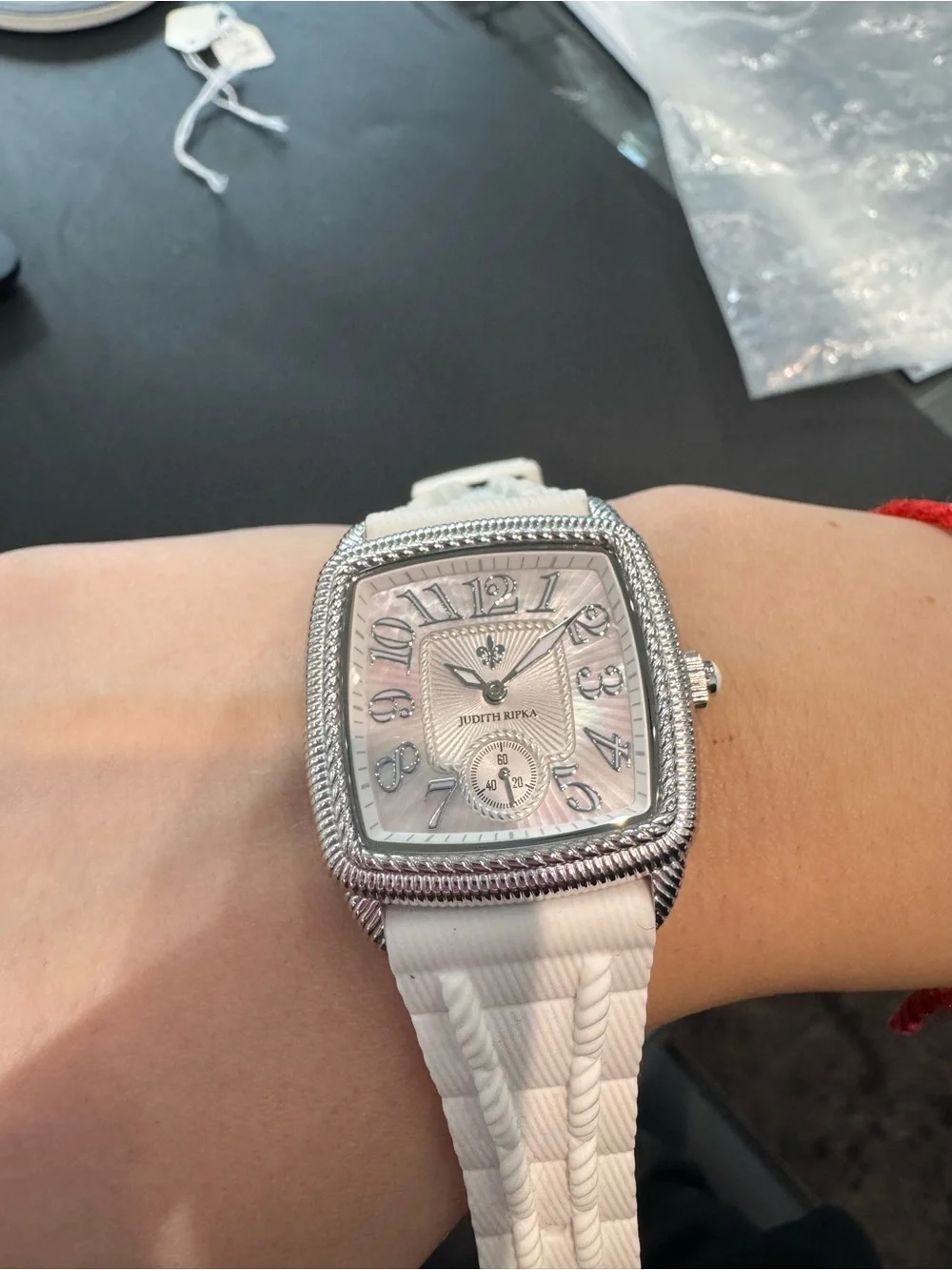 Judith Ripka Women's Stainless Steel Square Watch w/ MOP Dial & silicon strap